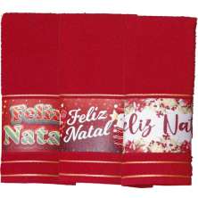 Kit 3 Toalha Lavabo Natalina Jacquard 30x45cm Vermelho