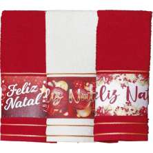 Kit 3 Toalha Lavabo Natalina Jacquard 30x45cm Vermelho/Creme