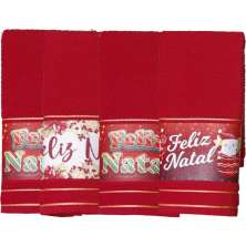 Kit 4 Toalha Lavabo Natalina Jacquard 30x45cm Vermelho