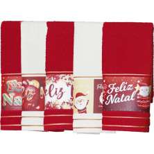 Kit 5 Toalha Lavabo Natalina Jacquard 30x45cm Creme/Vermelho