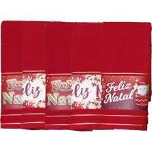 Kit 5 Toalha Lavabo Natalina Jacquard 30x45cm Vermelho