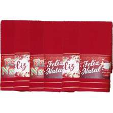 Kit 6 Toalha Lavabo Natalina Jacquard 30x45cm Vermelho