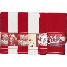 Kit 6 Toalha Lavabo Natalina Jacquard 30x45cm Vermelho/Creme