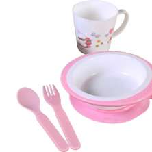 Kit Alimentação 4 Peças com Copo Infantil Fibra de Bambu Rosa