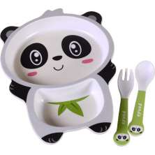 Kit Alimentação Funny 3 Peças Prato Garfo e Colher Panda