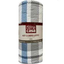 Kit Cobre Leito Casal Ultra Lisse Estampado 210x230 Azul/Cinza