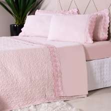 Kit Enxoval 7 Pçs Queen com Cobre Leito Bordado Inglês