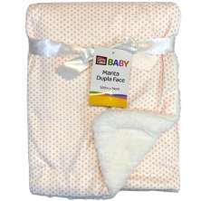 Manta Baby Oportunity Dupla Face Flannel e Sherpa 75x100cm Branco/Rosa