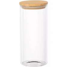 Pote de Vidro Tubular com Tampa de Bambu 1L 10x17cm Transparente