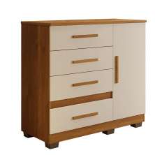Comoda New Florença Quarto com 4 Gavetas e 1 Porta Cinamomo/Off White