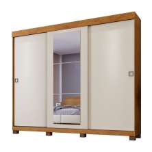 Guarda Roupa Casal 3 Portas 6 Gavetas Com Espelho Firenze Benetil Cinamomo/Off White