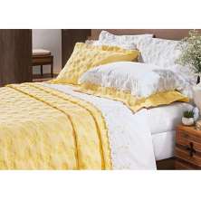 Kit Cobre Leito Casal King 03 Peças Bordado Percal 200 Fios Nuance Amarelo - Bernadete Casa 