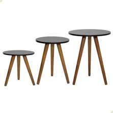Kit Trio Jogo de Mesinhas Lateral Redondas Sala Pé Palito Decoração Retro Porta Objetos
