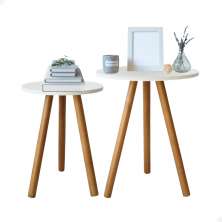 Kit de Mesa Lateral Decoração Sala Pé Palito Conjunto Mesinhas de Madeira
