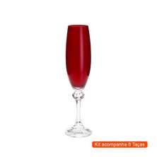 Kit com 6 Taças de Champagne Elisa Vermelho 220 ml