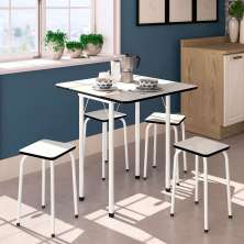 Conjunto de Mesa de Cozinha Dobrável com 4 Lugares Asti Branco e Preto