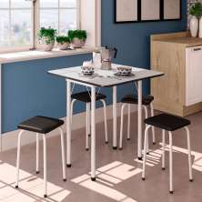 Conjunto de Mesa de Cozinha Dobrável com 4 Lugares Asti Branco e Preto