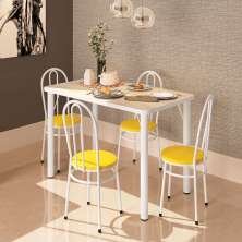 Conjunto de Mesa de Cozinha com 4 Lugares Roma Branco e Amarelo