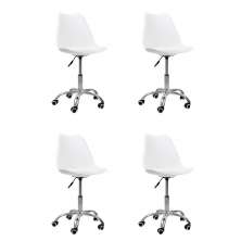 Kit 04 Cadeiras Office Base Cromada Giratória Saarinen Branco