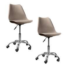 Kit 2 Cadeiras Office Base Cromada Com Rodizio Girat¢ria Saarinen Bege