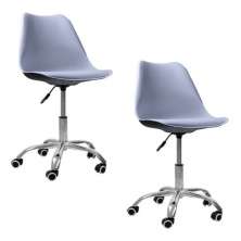 Kit 2 Cadeiras Office Base Cromada Com Rodizio Girat¢ria Saarinen Cinza