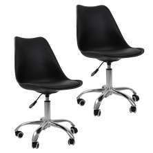 Kit 2 Cadeiras Office Base Cromada Com Rodizio Girat¢ria Saarinen Preto
