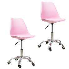 Kit 2 Cadeiras Office Base Cromada Com Rodizio Girat¢ria Saarinen Rosa
