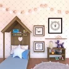 Conjunto de Cama Infantil com Estante, Prateleira e Nichos Enjoy Carvalho
