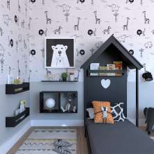 Conjunto de Cama Infantil com Nicho, Prateleira e Revisteiro Zoe Preto