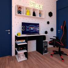 Conjunto de Mesa Gamer com Nicho Ciati Preto e Branco