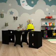 Conjunto de Mesa Quadrada Infantil com 2 Bancos KitCubos Preto