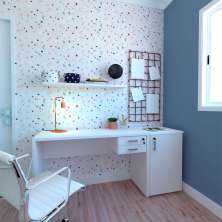 Conjunto de Mesa com Gaveteiro, Prateleira e Armário de Escritório Corp Branco