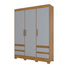 Guarda-Roupa Casal Lema 3 Portas 4 Gavetas Nature e Cinza