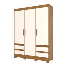 Guarda-Roupa Casal Lema 3 Portas 4 Gavetas Nature e Off White