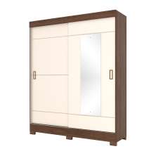 Guarda-Roupa Casal com Espelho Amsterdã 2 Portas 2 Gavetas Castanho e Off White