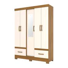 Guarda-Roupa Casal com Espelho Chale 5 Portas 2 Gavetas Nature e Off White