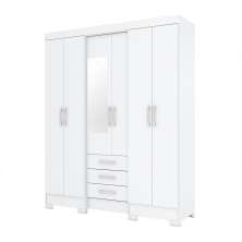 Guarda-Roupa Casal com Espelho Mentor 6 Portas 3 Gavetas Branco