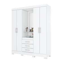 Guarda-Roupa Casal com Espelho Nápole Flex 4 Portas 3 Gavetas Branco e Rosa Chá