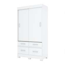 Guarda-Roupa Solteiro Marel Flex 2 Portas 4 Gavetas Branco e Rosa Chá