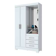 Guarda-Roupa Solteiro com Espelho Pequin Flex 2 Portas 3 Gavetas Branco e Rosa Chá