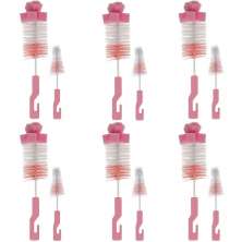 6 Kits de Escovas para Limpeza de Mamadeira e Bico Higienização Esponja Buba Rosa