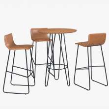 Conjunto Mesa Bistrô Dubai Tampo Madeira com 3 Banquetas em Couro Caramelo e Metal Preto