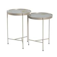 Conjunto Mesa de Canto Itália em Tampo Marmorizado Off White e Pés em Metal Champanhe