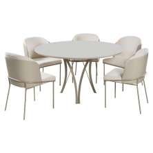 Conjunto Mesa de Jantar Barcelona Off White Base Champanhe 1,35M com 4 Cadeiras Aurora