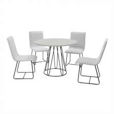 Conjunto Sala de Jantar Rubi Off White com 4 Cadeiras no Linho Cinza
