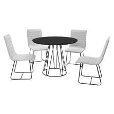 Conjunto Sala de Jantar Rubi Preto com 4 Cadeiras Cristal no Linho Cinza