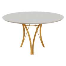 Mesa de Jantar Barcelona Redonda 1,35M Off White Base em Metal Dourado