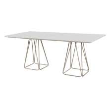 Mesa de Jantar Retangular Milão Off White 2M com Base Metal Champanhe