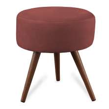 Puff Cama Inbox Hilda Redondo com Pés em Madeira Maciça Tecido Suede Vermelho