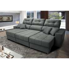 Sofá Retrátil e Reclinável Cama inBox Diamond 2,52m Tecido Suede Velusoft Cinza